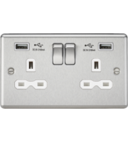 Knightsbridge 2G Switched Socket Dual USB Charger  (2.4A) (Brushed Chrome)